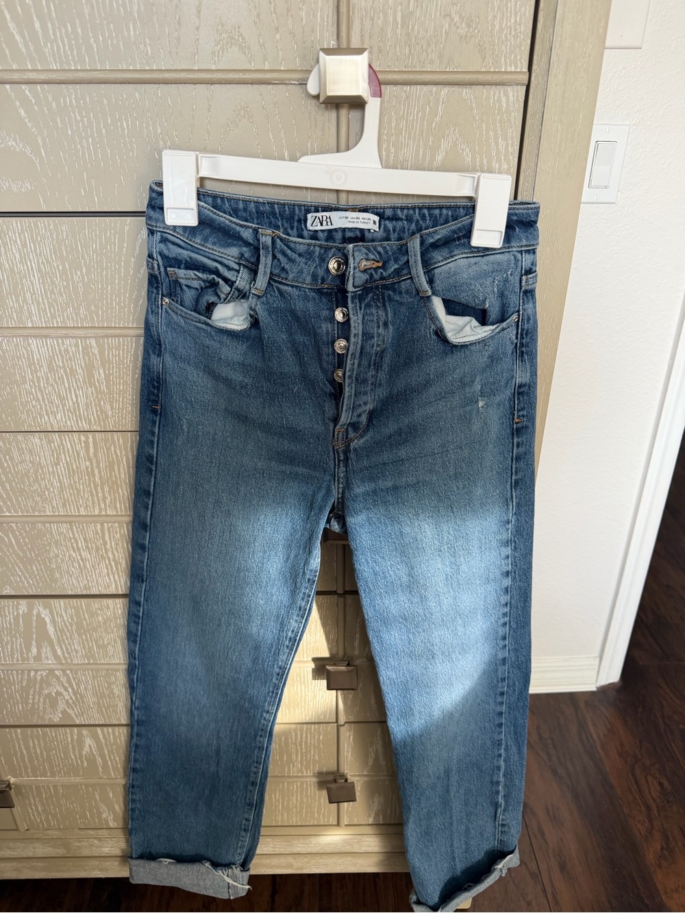 Zara High Rise Button-Fly Blue Jeans